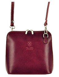 Kožená malá dámska crossbody kabelka bordová