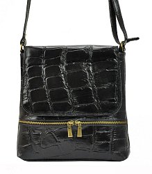 Kožená dámska crossbody kabelka v kroko dizajne čierna