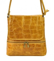 Kožená dámska crossbody kabelka v kroko dizajne Camel hnedá