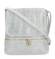 Kožená dámska crossbody kabelka v kroko dizajne svetlo sivá
