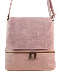 Kožená dámska crossbody kabelka v kroko dizajne ružová