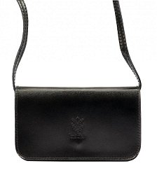 Kožená malá dámska pozdĺžna crossbody kabelka čierna