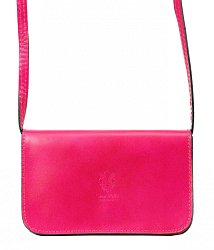 Kožená malá dámska pozdĺžna crossbody kabelka fuchsiovo ružová