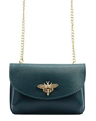 Kožená malá dámska crossbody kabelka na retiazke petrolejová modrá