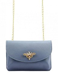 Kožená malá dámska crossbody kabelka na retiazke džínsová modrá