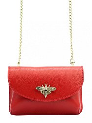 Kožená malá dámska crossbody kabelka na retiazke červená