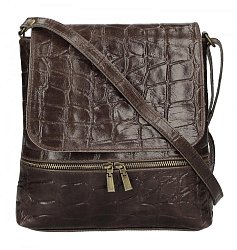 Kožená dámska crossbody kabelka v kroko dizajne tmavo hnedá