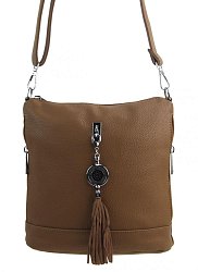 Malá crossbody dámska kabelka s príveskom 1994-BB prírodná hnedá